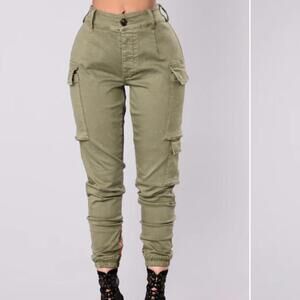SOLD Fashion Nova Women's Green and Khaki Trousers